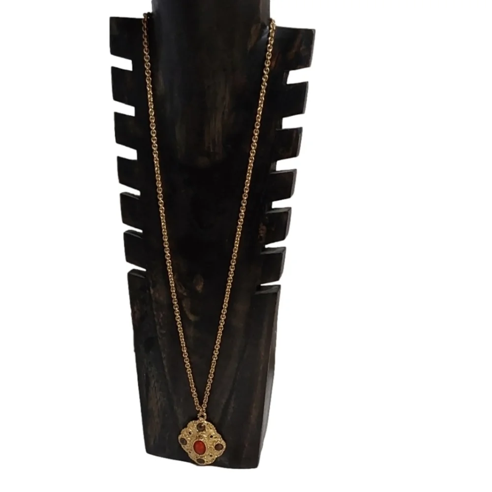 Gold PLATED GOTHIC‎ LONG NECKLACE WITH CHOCOLATE RUBY STONES